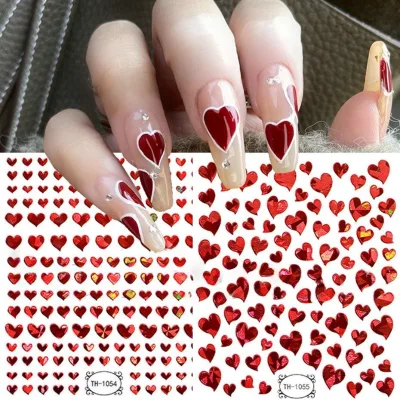New 3D Red Blue Laser Nail Art Sticker Heart Love Rabbit Star Nail Decals Manicure Decorations