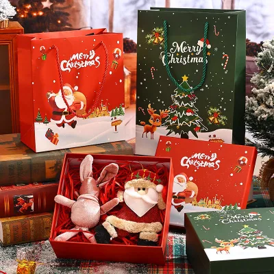 New Christmas Gift Box Red Scarf and Hat Gift Set with Santa Claus & Snowflake Design in Lid-and-Base Packaging