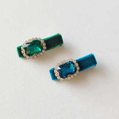 Small Velvet Hair Clip Square Rhinestone Barrette Children Hair Accessories for Girl Princess Gift