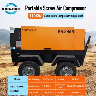 Factory Direct KSDY-20/8 Wheeled Electric Screw Compressor With SKY Original Airend Stable Air Supply for Soil Rock Drilling