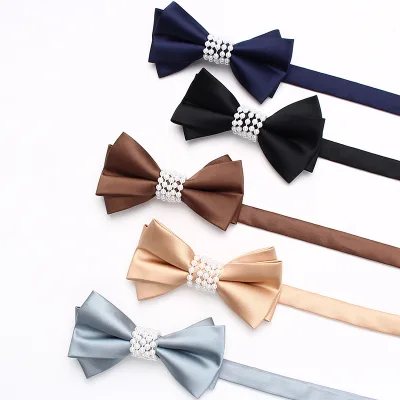 Solid Color Pearl Bow Tie Men's Casual Fashion Creative Personality Polyester Bowtie Accessories