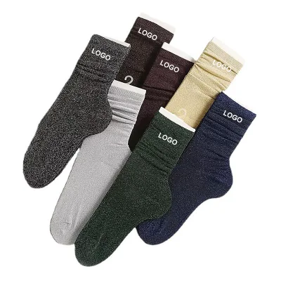 Wholesale Fashion Women's Socks Gold and Silver Threads Slouch Custom Glitter Message Socks