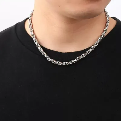 Men's Stainless Steel Oval Cross Knot Chain Necklace Waterproof Hip Hop Link Chain Jewelry Wholesale
