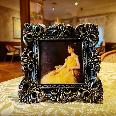 Vintage Embossed Flower Design 4x4 Resin Glass Picture Frame for Personal Baby Photo Wall Gallery Display or Tabletop Decor
