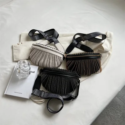 2024 Blank Sling Bag Leather Rivet Chest Bag Fringe Fanny Pack Removable Guitar Strap Tassel Crossbody Bag
