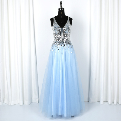 Real Picture Tulle Heavy Beading Sequin Prom Dress Evening Gowns Tulle Plus Size Long Prom Dress