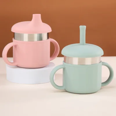 Manufacture Bpa Free Sippy Cup Infant Holder Colorful Soft Heat Resistant Baby Product Drinking Eating Snack Sippy Cup