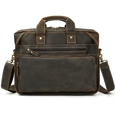 Vintage Men's Briefcase Genuine Leather Laptop Bag Business Handbag Shoulder Crossbody Bag for Computer