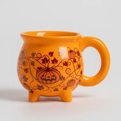Halloween Pumpkin Cauldron Ceramic Mug 3 Legged Witch Pot Coffee Cup Fall Autumn Harvest Decor Drinkware Gift