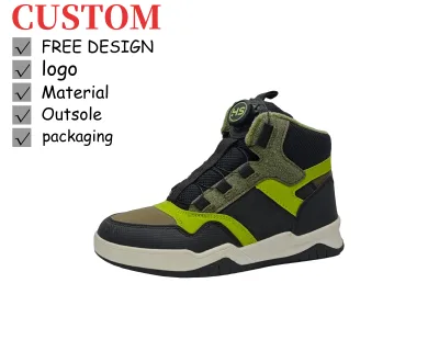 OEM/ODM Custom Kids High Top Sneakers Boys Girls Casual Sports Shoes Dial Closure Anti-Slip Children Walking Shoes