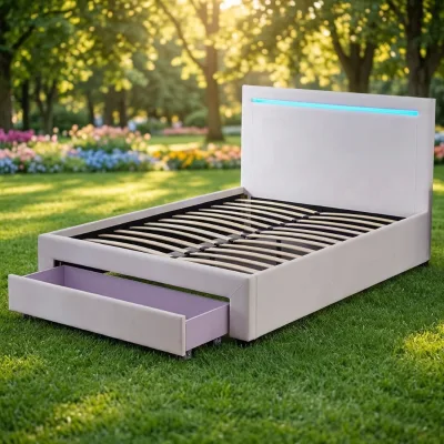 Professional Factory Direct Nordic Minimalist Style king Size LED light Upholstered Bed Frame with Storage Drawer