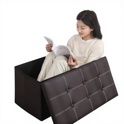 Leather European Style Storage Stool Multifunctional Foldable Shoe Changing and Clothes Storage Household Ottoman
