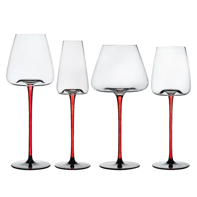 Light Luxury Burgundy Crystal Wine Glass Black Base Colorful Concave Bottom Red Wine Glass Champagne Glass Grape Goblet
