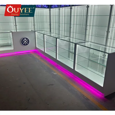Shopping Mall Hookah Shisha Glass Display Smoke Shop Showcase Display Furniture Smoke Shop with LED Light