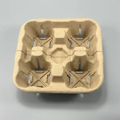 Split 4 Cup Machine Made 100% Recycled Pulp Compostable Coffee Cup Holder Wholesale