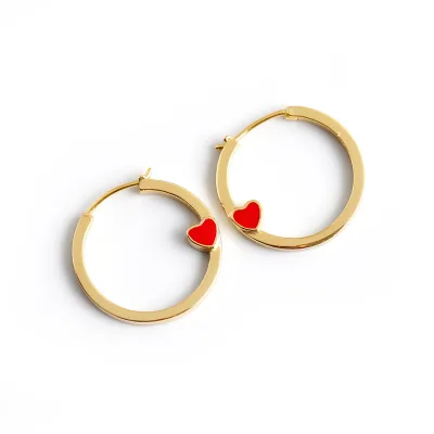 New Fashion 18K Gold-plated 925 Sterling Silver Red Oil Drip Love Heart Huggie Hoop Earrings Women 925 Silver Jewelry Wholesale