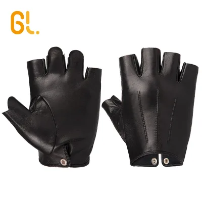 BW391 Men's Mens Custom Tight Fingerless Half Finger Lambskin Sheepskin Sports Driving Leather Gloves