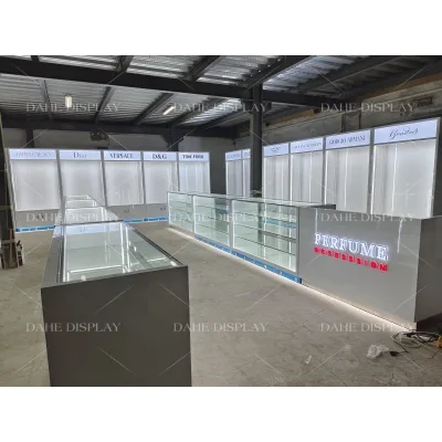 Professional Glass Perfume Shop Display Cabinet Storage Cabinet Display with Light Box Idea Factory