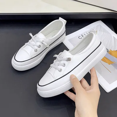 White Shoes for Women Autumn New Flat Low-Cut Preppy Style Casual All-Match Slip-on Comfortable Sneakers