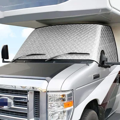 RV Windshield Cover Class C Compatible with Ford 1997-2022 RV Front Windshield Cover Mirror Cutouts and Elastic Corner Bands