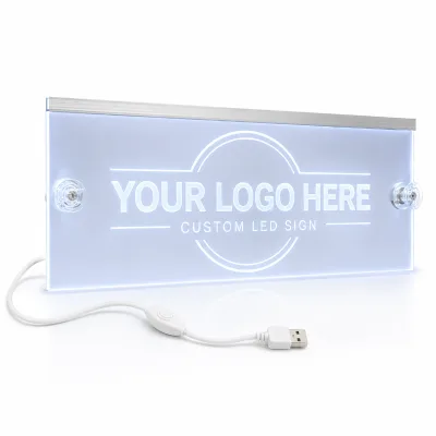 Custom LED Acrylic Display Sign with Suction Cup Mount USB Powered Seven Color Logo Window Advertising Light
