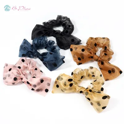 B.PHNE Colorful Hair Accessories Hairband Organza Printed Polka Dot Elastic Hair Tie Bow Hair Scrunchies