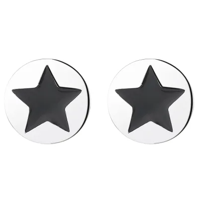 925 Sterling Silver Certified Trendy Rhodium Plated Black Star Stud Earrings 1.7g Men Women Hip Hop Fashion Minimalist Daily