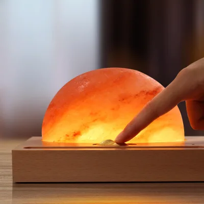 Creative Design Dimmable Sunrise Himalayan Salt Table Lamp Wireless Rechargeable Ambient Night Light for Home Decor