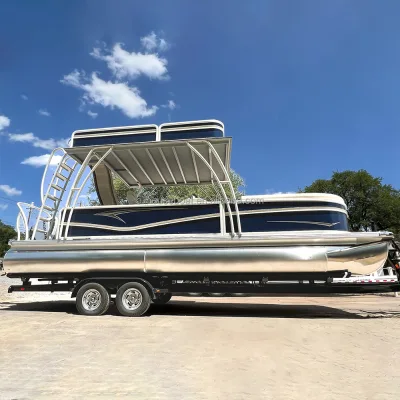 Allhouse 25ft Luxury Aluminum Alloy Double-Deck Pontoon Yacht Upper Cigar Deck Lower Whisky Bar Custom Logo Option River Use