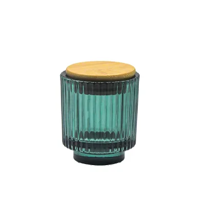 Custom Unique Clear Glass Cup Candle Holder Glass Candles Jars Thick Bottom Vertical Stripes