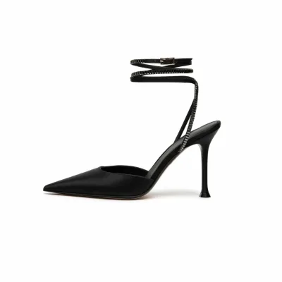 2024 China Wholesales Women High Heels Satin Fabric Crystal Shoes Heels