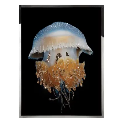 Jellyfish Crystal Porcelain Painting Sets 3d Picture in Crystal Inside Art 3d Crystal Picture With Metal Frame