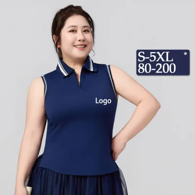 S-5XL Women's Plus Size tank Top Polo Front Zipper Sleeveless Color Block Loose Tennis Wear Summer Pickleball Paddle Yoga Top
