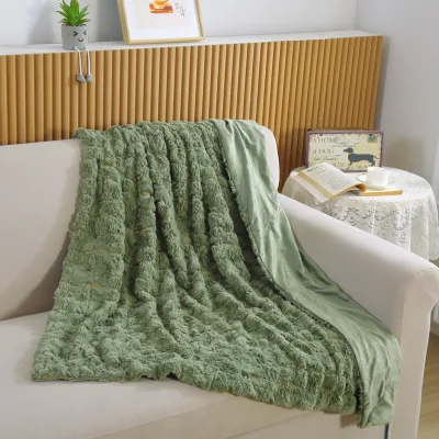 FY Jacquard Blanket Custom Home Full Soft Cozy Plush Fluffy Thick Green Brushed PV Velvet Blankets