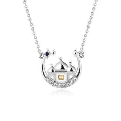 Original Design S925 Silver Sterling Gifts Castle Zircon Pendant Jewelry Necklace for Women Mother Girlfriend