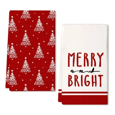 Printed Xmas Kitchen Linens Two-Pack Set Lint-free Reusable Festive Household Cloth Farmhouse Home Decor Holiday Gift
