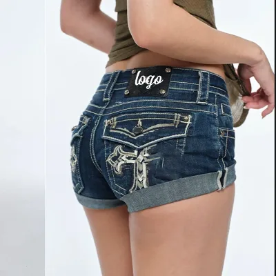 Millennium Master Heavy Duty Breathable Embroidered Denim Cross Elastic Waistband Boot Cut Hip-Sitting Summer Woman Shorts
