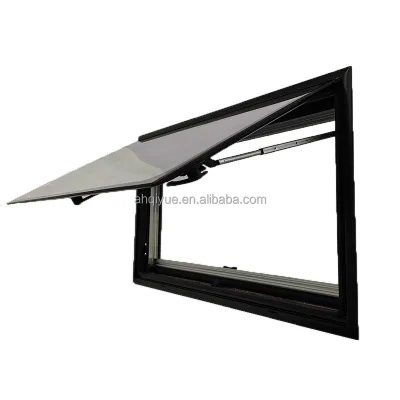 Wholesale Right Angle Flat Window with Roller Blind Black Aluminum Frame Double Glazed Glass 900x500mm