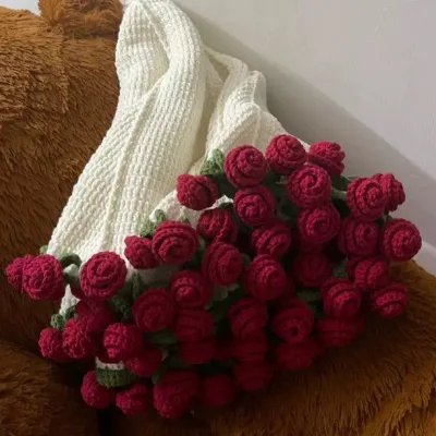 Rose Bouquet Blanket by Lily Valley Hand-Knitted and Crocheted with Wool Balls DIY Cotton Material Finished Product