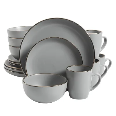 Nordic Matte Glaze Ceramic Tableware Set Grey Bowls and Plates for Household Dining Dishes