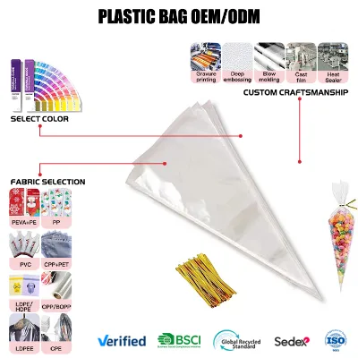 Transparent Cone Bags Clear Cpp Plastic Triangle Cellophane Bags for Candy Popcorn