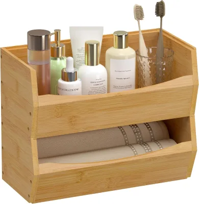 Bamboo Storage Boxes Organizer Counter Fruit Basket Stackable Bamboo Bins