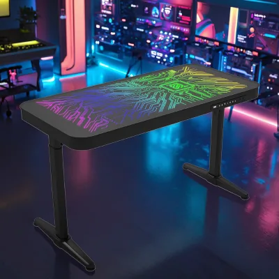 Industrial Riveted Gaming Desk with Distressed Metal Finish and Reinforced Gussets for Long-Term Durability