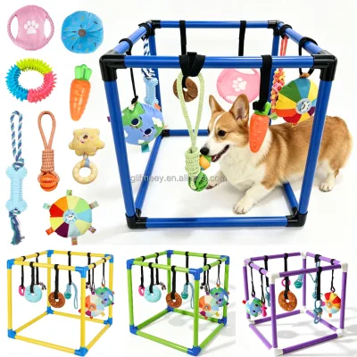 Puppy Play Gym with 16 Toys Removable Dog Enrichment Playground Interactive Indoor Training Activity Center for Puppies