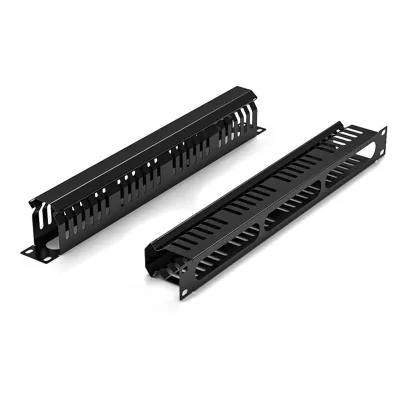 KICO Solid Rectangle 24 Port Black Metal 1U 19 Inch Cable Management Rack for 22-26 AWG Network Cables