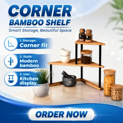 Space-saving 2-Tier Bamboo Corner Rack with Metal Support Healthy Formaldehyde-free Kitchen Storage Excellent Quality