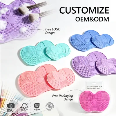 Multifunctional Silicone Make up Brush Cleaning Mat with Suction Cups Multi-Textured Cosmetic Brush Scrubber Pad for Deep Wash
