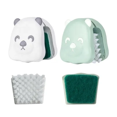 Creative Kitchen Cleaning Brush Dual-Sided U-Shaped Replaceable Sponge & Hard Bristles Cleaner Tool for Utensils Knife Spoon