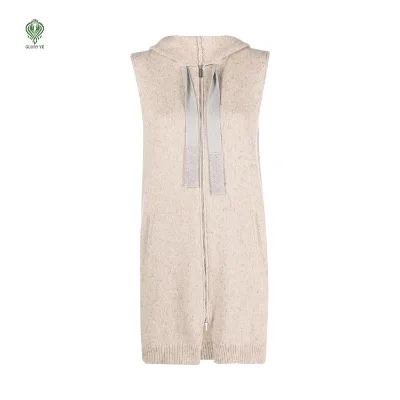 Wholesale Custom logo Oem & Odm Loose Soft Sleeveless Full Zipper Speckled Wool Women's Knit Cardigan Hoodie Sweater