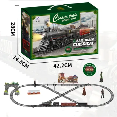 Classic Railway Freight Train Water Steam Locomotive Set with Smoke Simulation Model Electric Train Set With Light & Sound